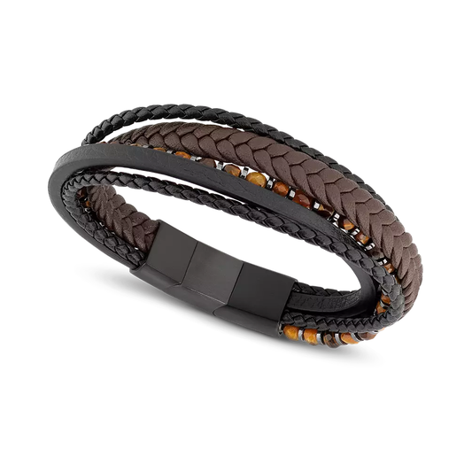 Rochet - Mens Brown Leather & Bead Bracelet