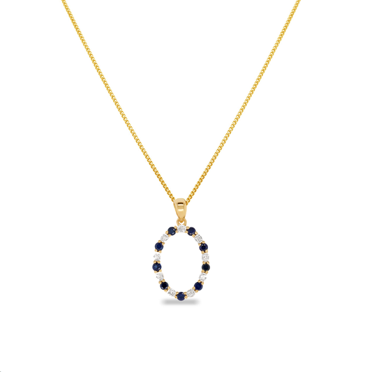 9k Yellow Gold Sapphire & Diamond Oval Pendant