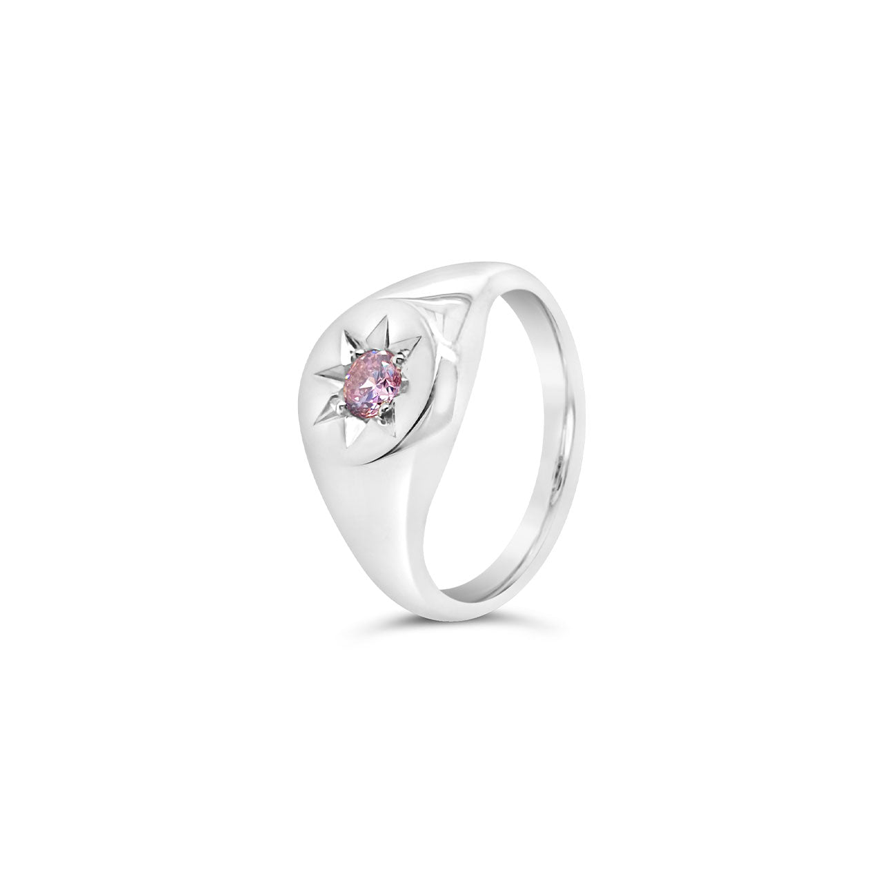 Sterling Silver Pink CZ Star Set Signet Ring