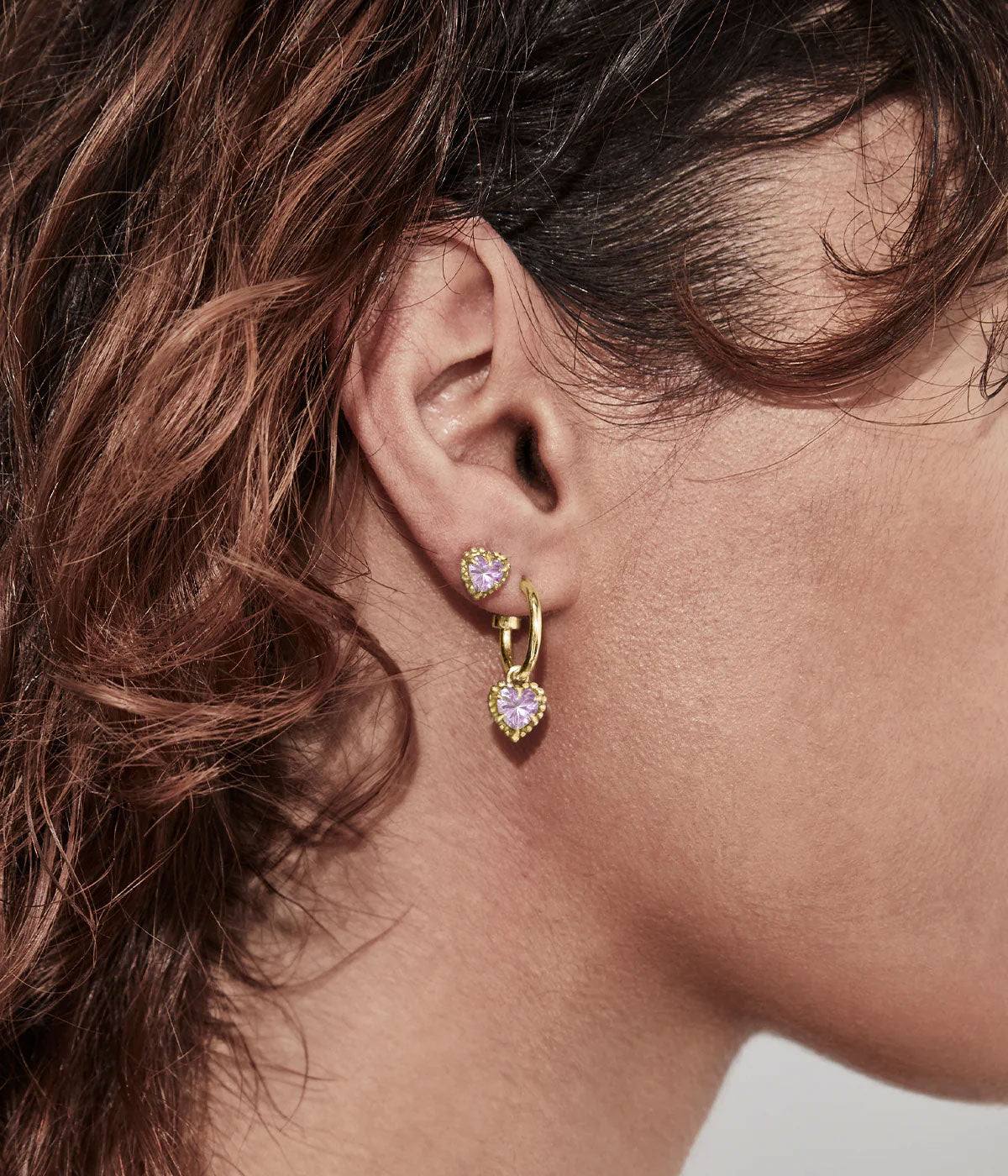 Dahlia's Heart Anchor Earrings - Amethyst X Gold Plated