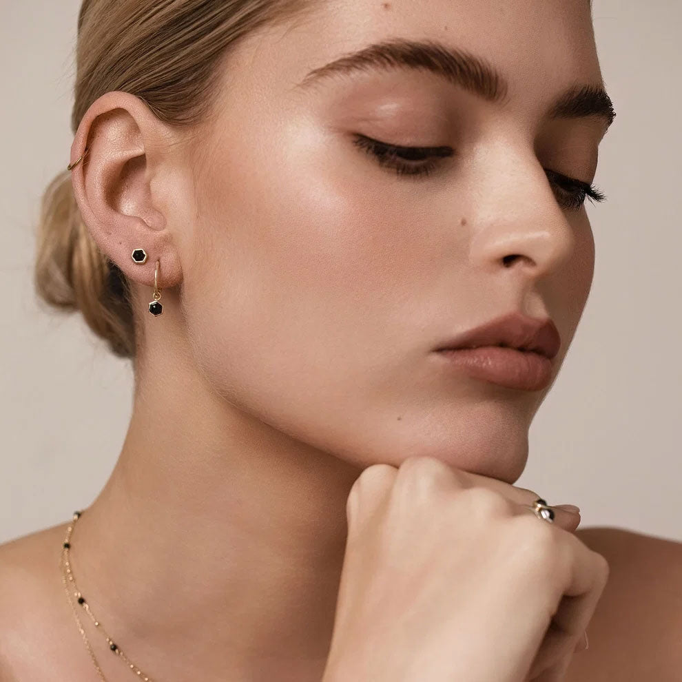 Mini Harmony Studs Black Spinel + Gold