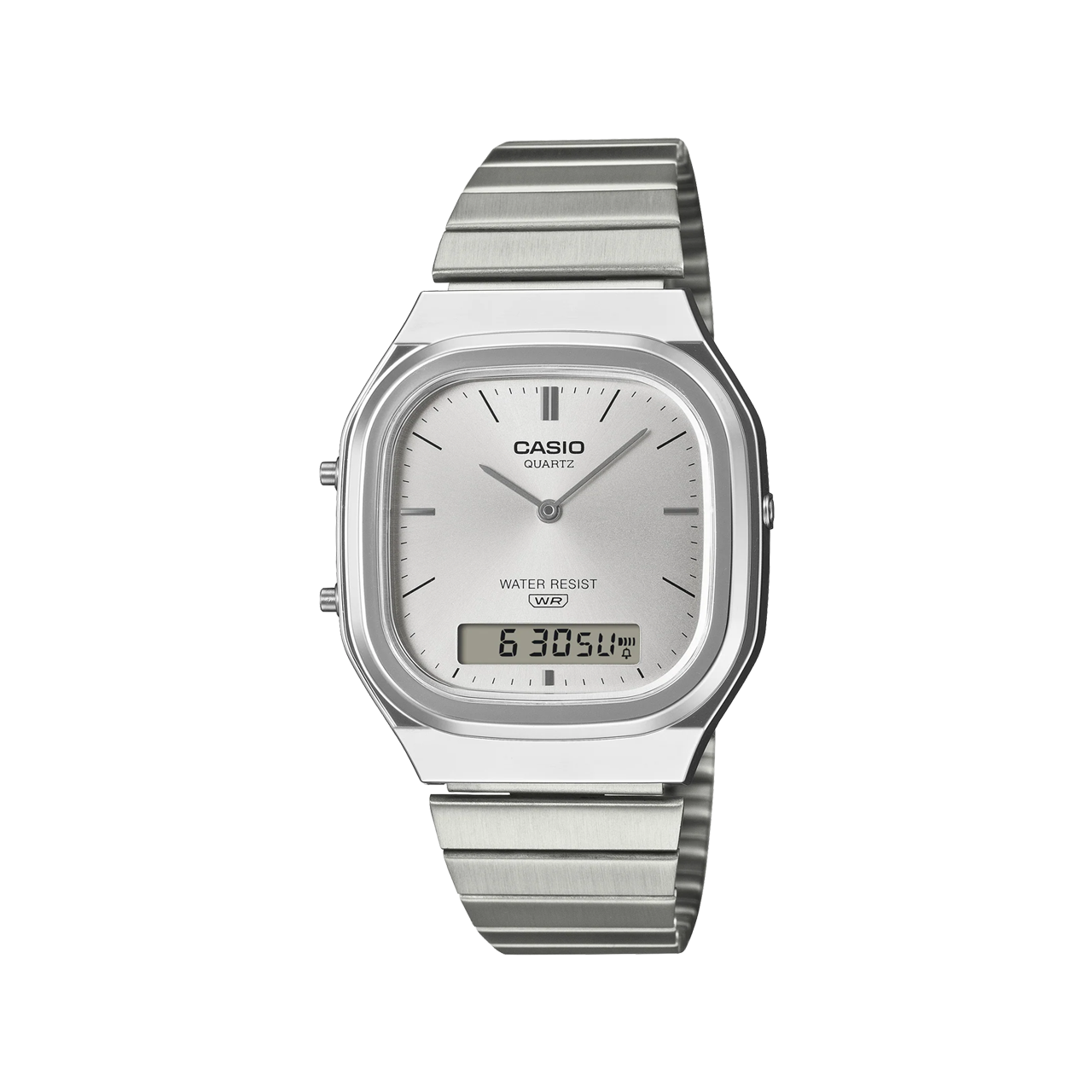 Casio Vintage Square Retro Duo Silver Dial Watch - AQ240E-3A