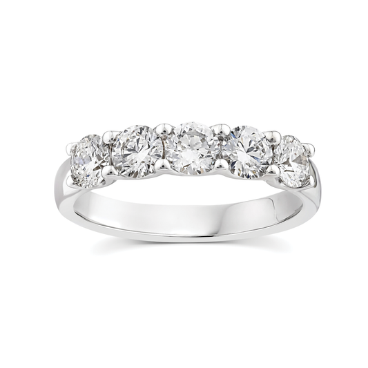 9k White Gold 1.25ct Lab Grown Diamond 5 Stone Anniversay Band - Size N