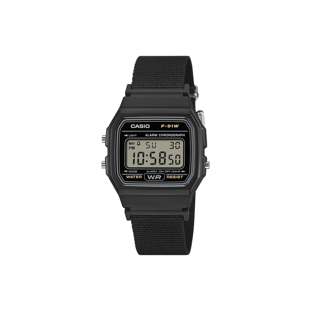 Casio Black Digital Watch with Cloth Band - F91WF-1A