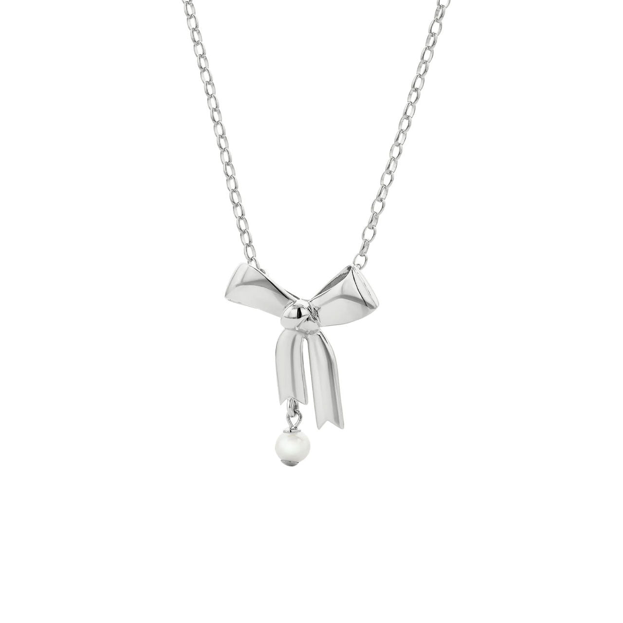 Sterling Silver 5.5mm Freshwater Pearl Bow Necklace