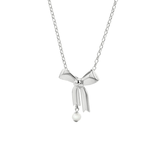 Sterling Silver 5.5mm Freshwater Pearl Bow Necklace