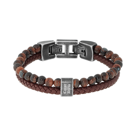 Karma Mens Leather & Bead Bracelet