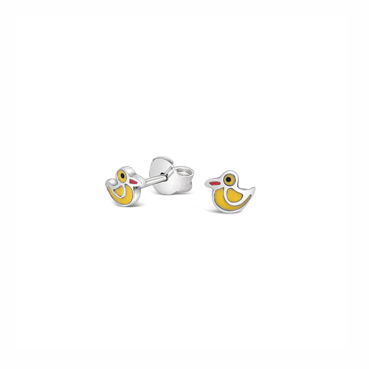 Sterling Silver & Yellow Enamel Duck Stud Earrings