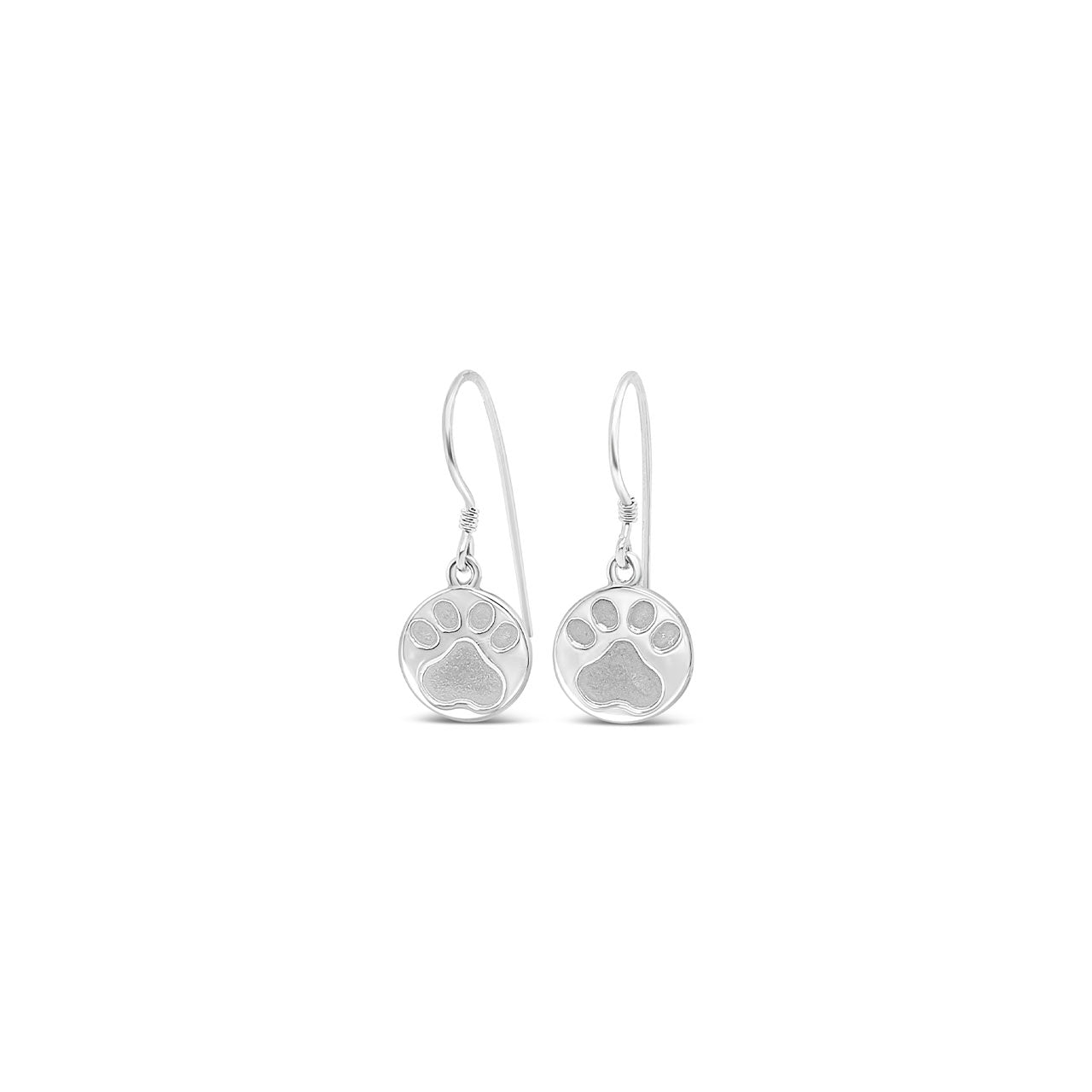 Sterling Silver Paw Print Disc Hook Earrings