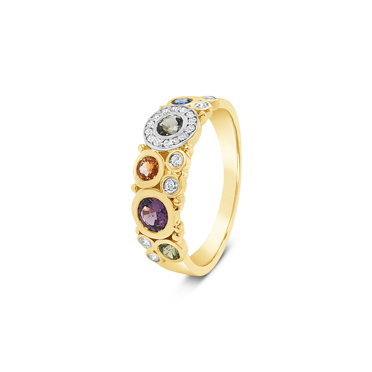 9k Yellow Gold Multi Coloured Sapphire Dress Ring