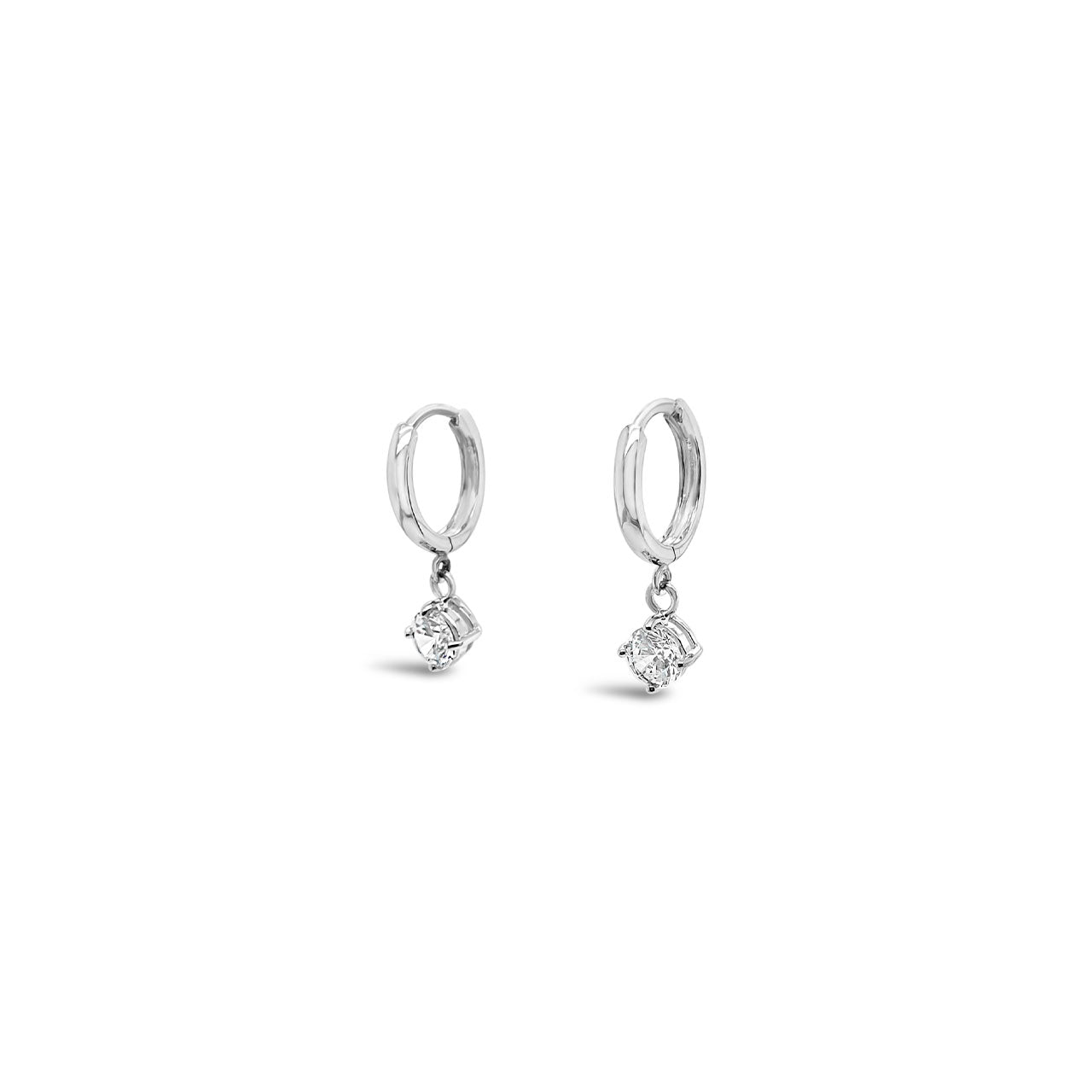 Sterling Silver 12mm Huggie Earrings with 5mm CZ Drop