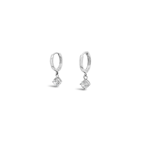 Sterling Silver 12mm Huggie Earrings with 5mm CZ Drop