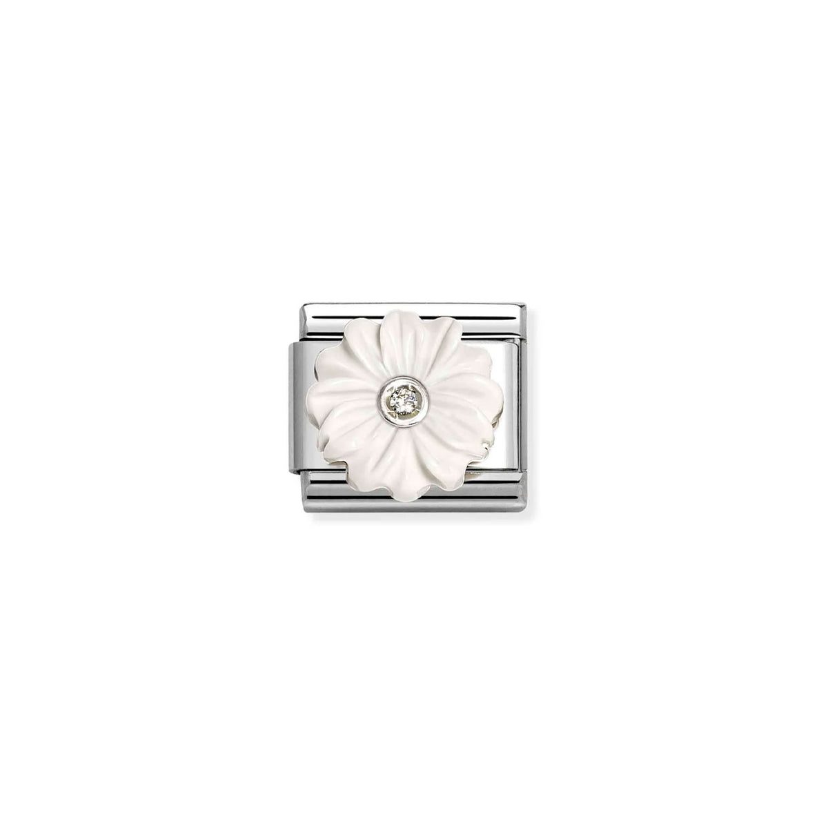 Composable Classic Link 330512/23 White Flower In Silver & CZ