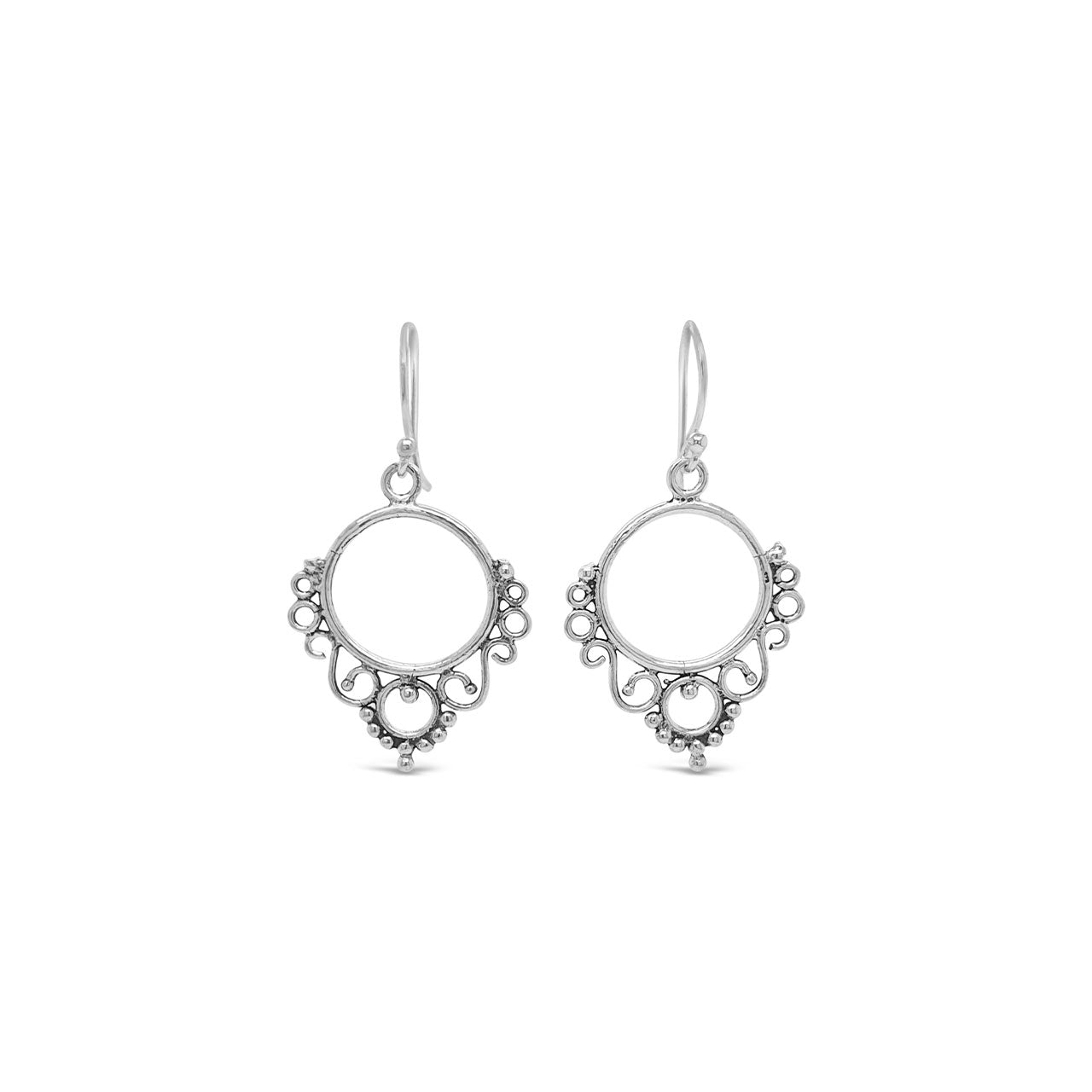 Sterling Silver Medium Filigree Circle Drop Earrings