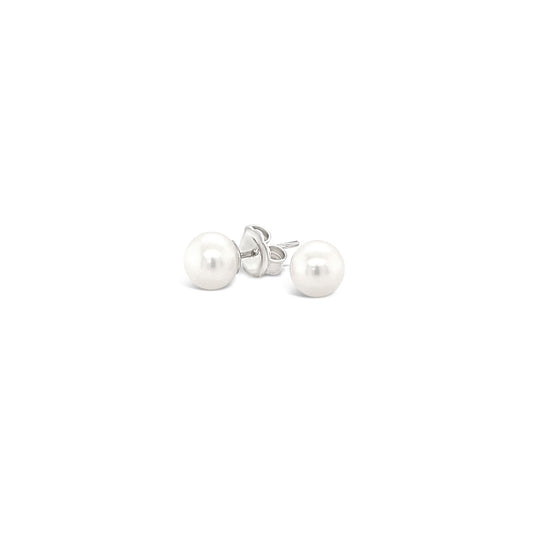 Sterling Silver 4-4.5mm Round Fresh Water Pearl Stud Earrings