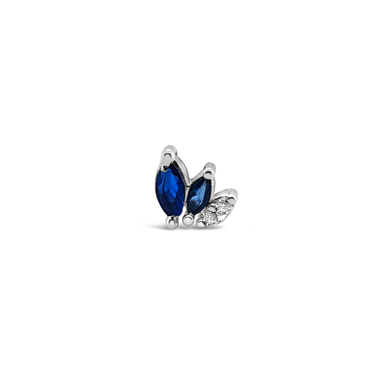 Sterling Silver Blue CZ Flat Back Single Stud Earring