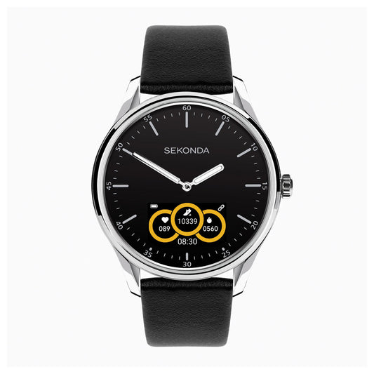 Sekonda Hybrid Smart Watch | Silver Alloy Case & Black Leather Strap | 30150