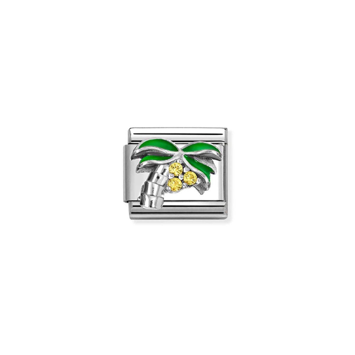 Composable Classic Link 330328/22 Yellow Palm Tree In 925 Silver & CZ