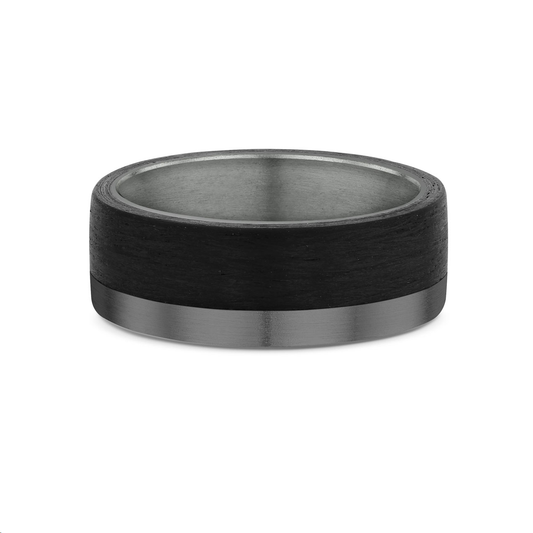 Mens 8mm Wide Tantalum & Carbon Fibre Wedding Band Ring