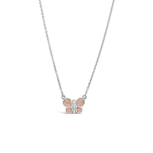 Sterling Silver Sparkling Pink Enamel Butterfly Necklace