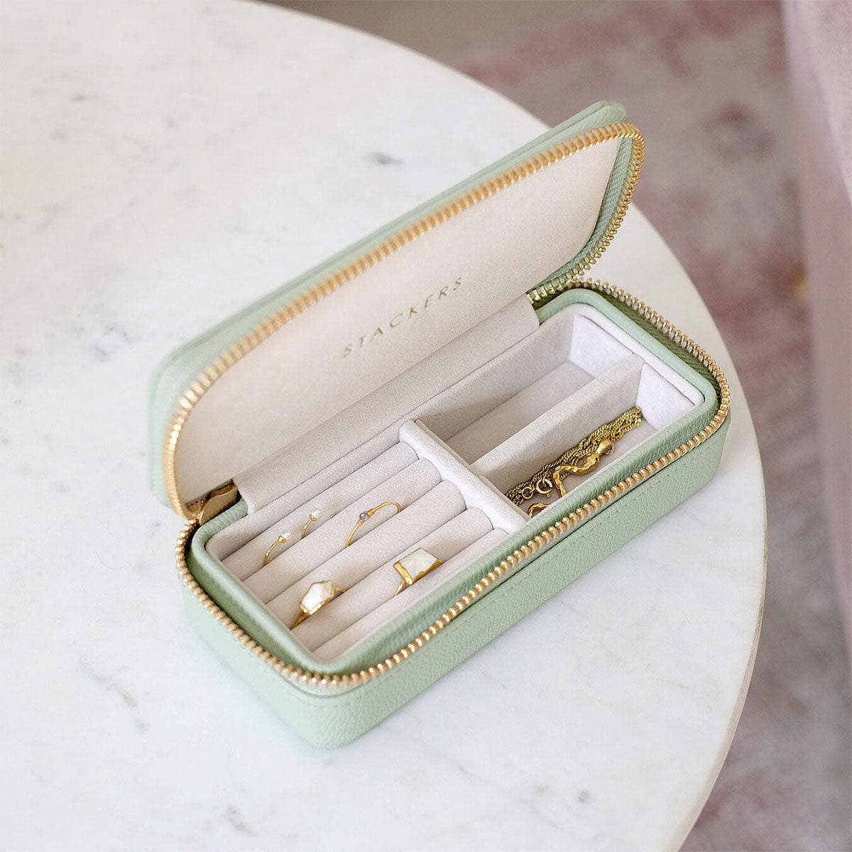 Sage Green Medium Travel Jewellery Box