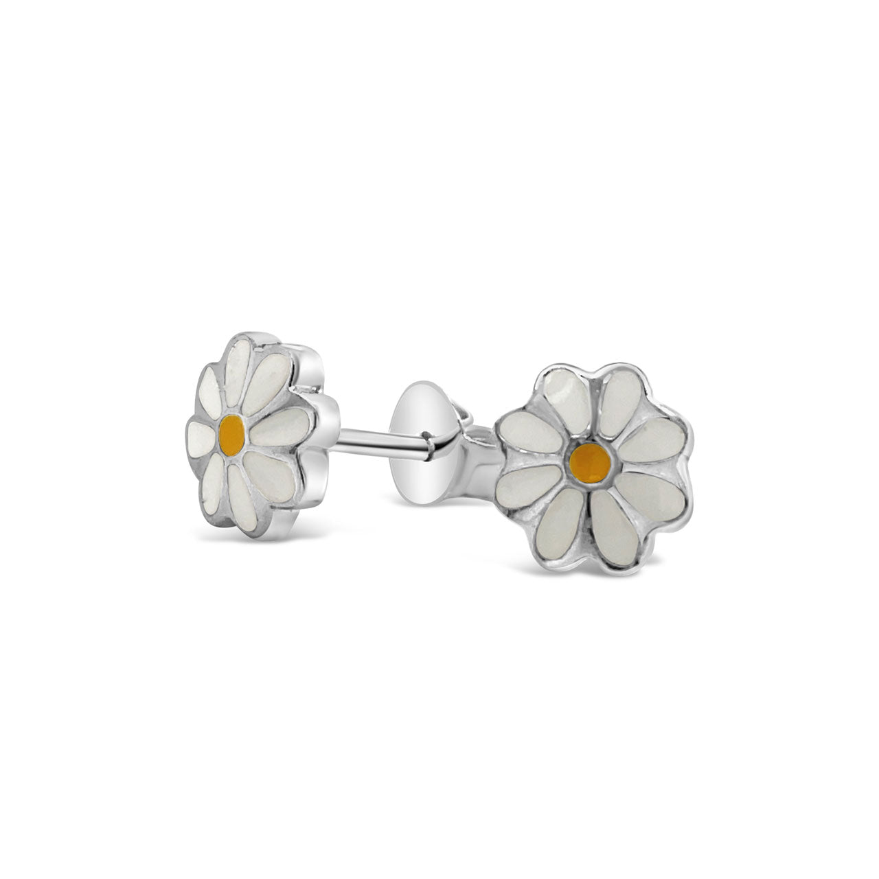 Sterling Silver & Enamel Daisy Stud Earrings