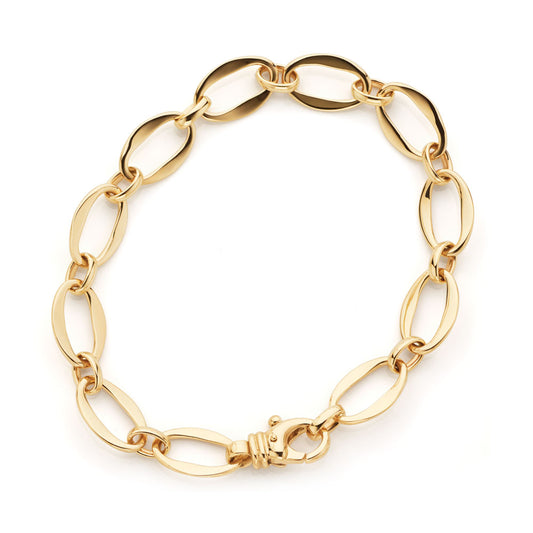 9k Yellow Gold Long Flat Oval Fancy Bracelet