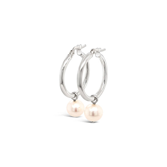 Sterling Silver 15mm Hoop with Fresh Water Pearl Drop Earrings