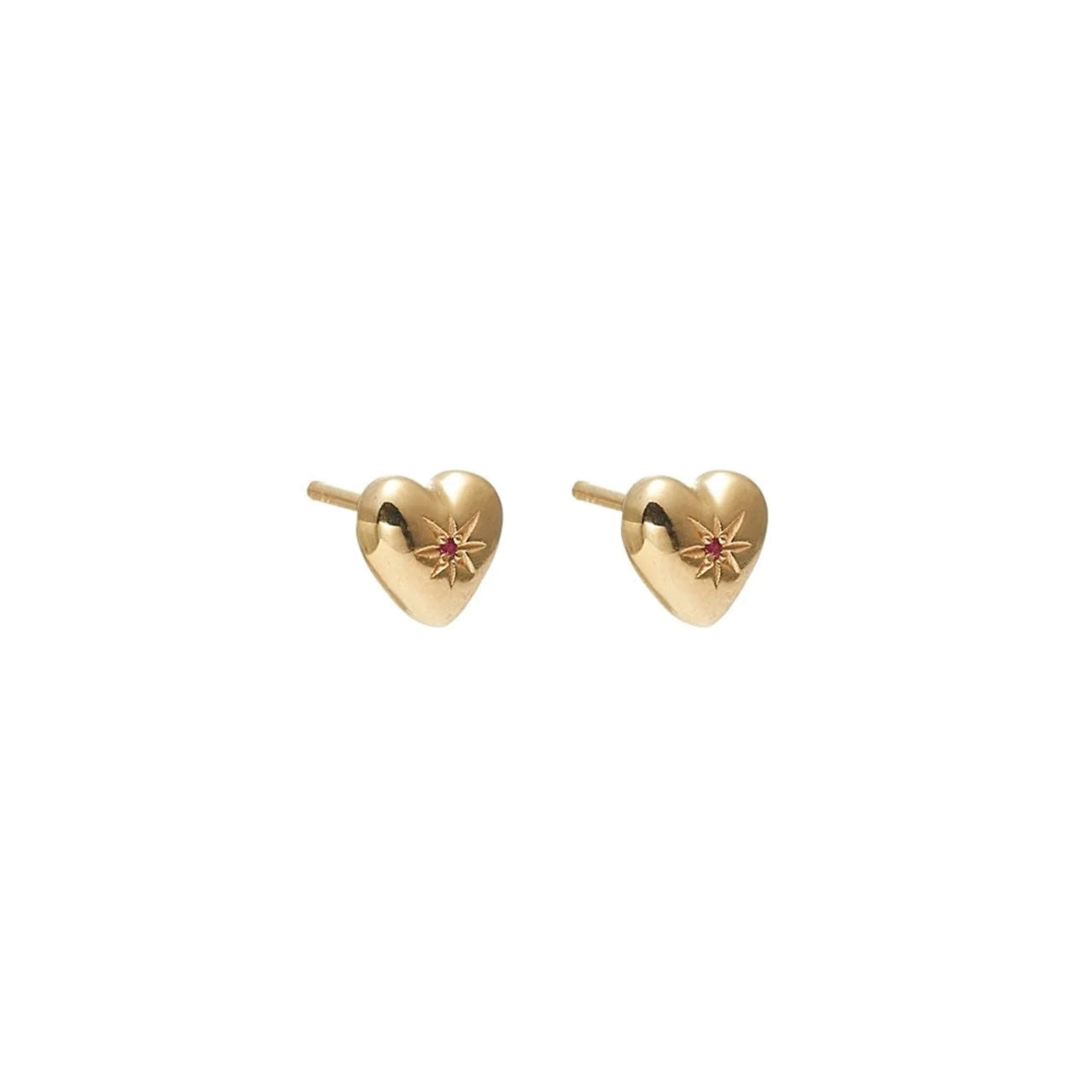 Petite Puffed Heart Studs Ruby + Gold