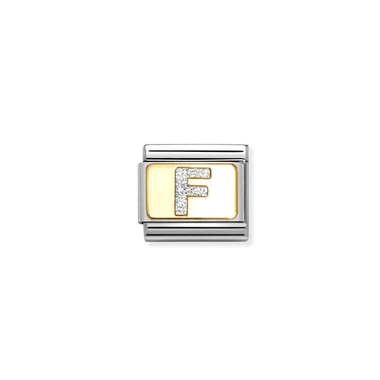 Composable Classic Link 030291/06 Silver Letter F In 18K Gold & Glitter Enamel