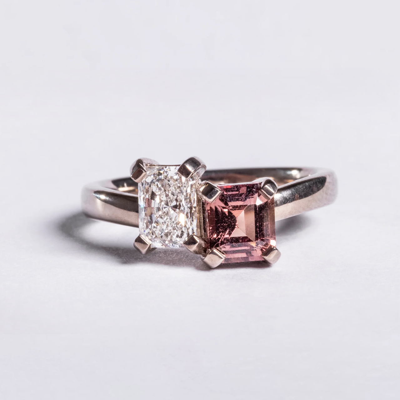 The Ember Crest - 1.34ct Padparadscha Sapphire & 0.95ct Toi et Moi 18k White Gold Ring