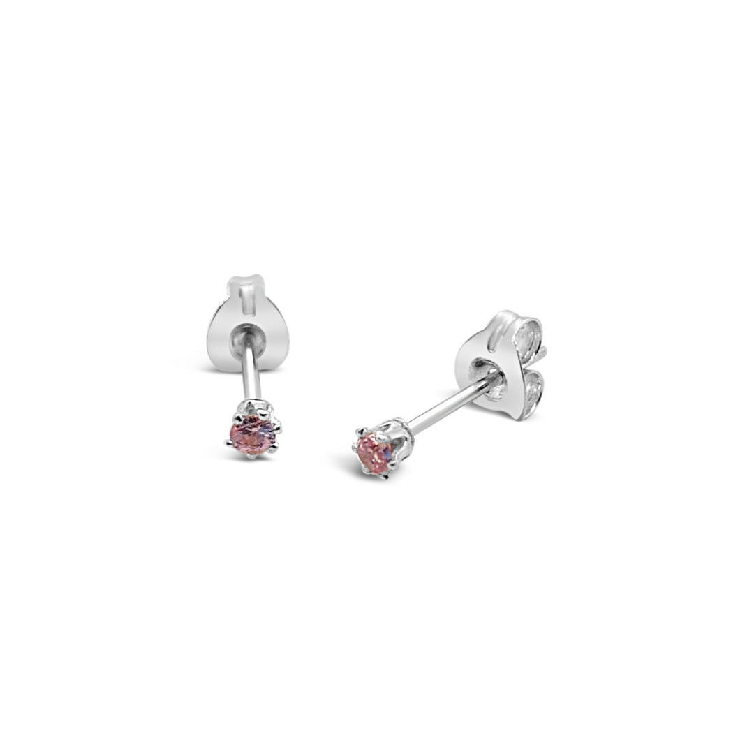 Sterling Silver 2mm Pink Cubic Zirconia Studs.