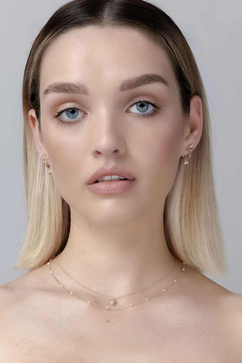 Petite Puffed Heart Necklace Ruby + Gold