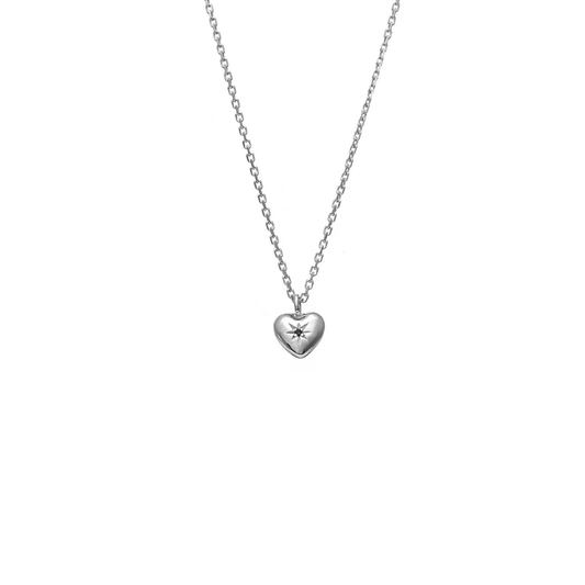 Petite Puffed Heart Necklace (Black Diamond/Silver)