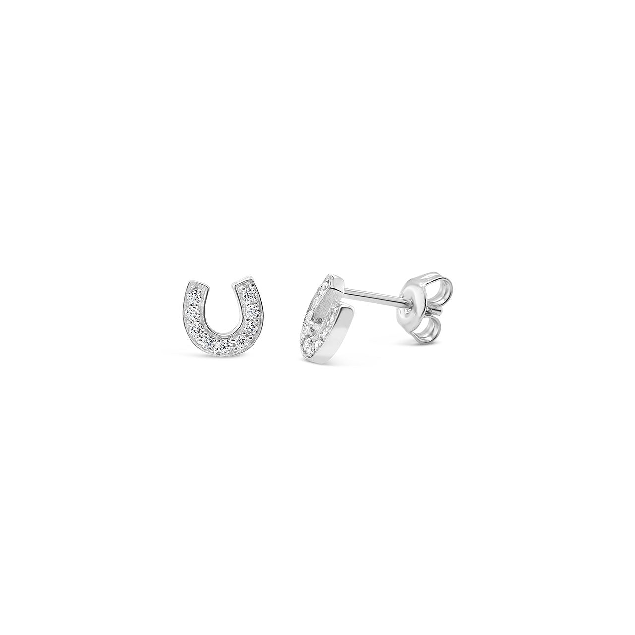 Sterling Silver CZ 7mm Horse-Shoe Stud Earrings
