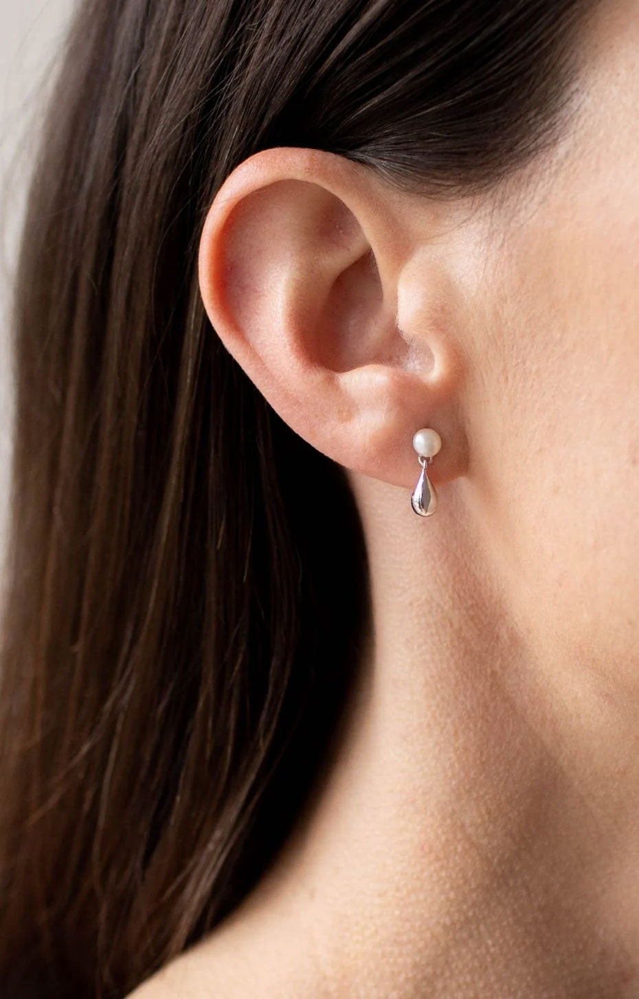 Sterling Silver Droplet Moon Glow Stud Earrings