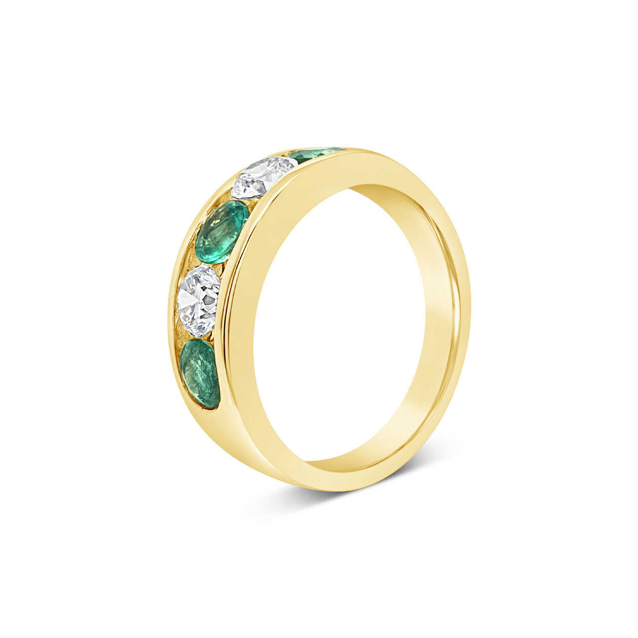 9k Yellow Gold Emerald & Diamond Channel Set Anniversary Ring