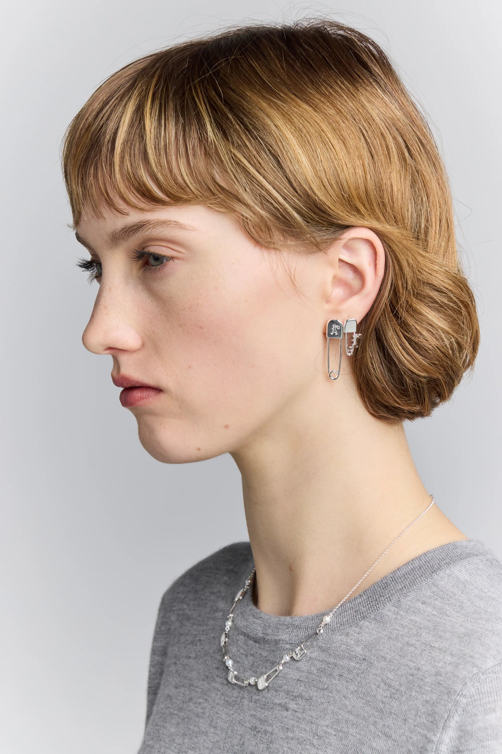 Sterling Silver Mini Runaway Safety Pin Stud Earrings