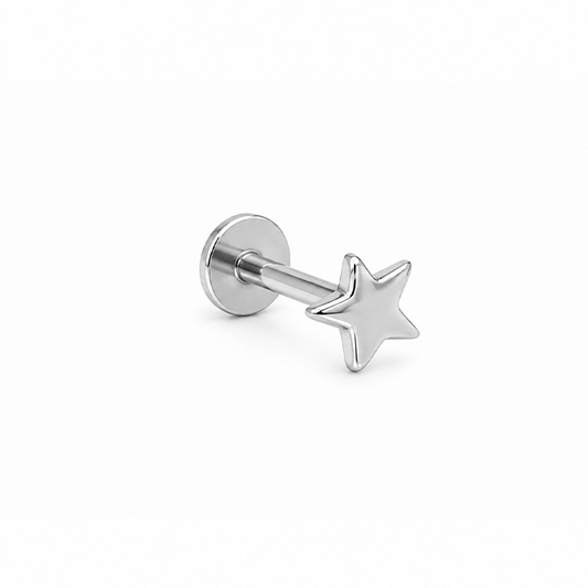 Sterling Silver Star Single Flat Back Stud Earring
