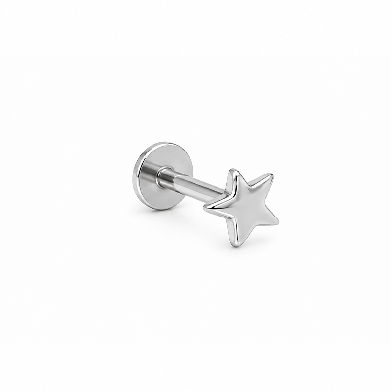 Sterling Silver Star Single Flat Back Stud Earring