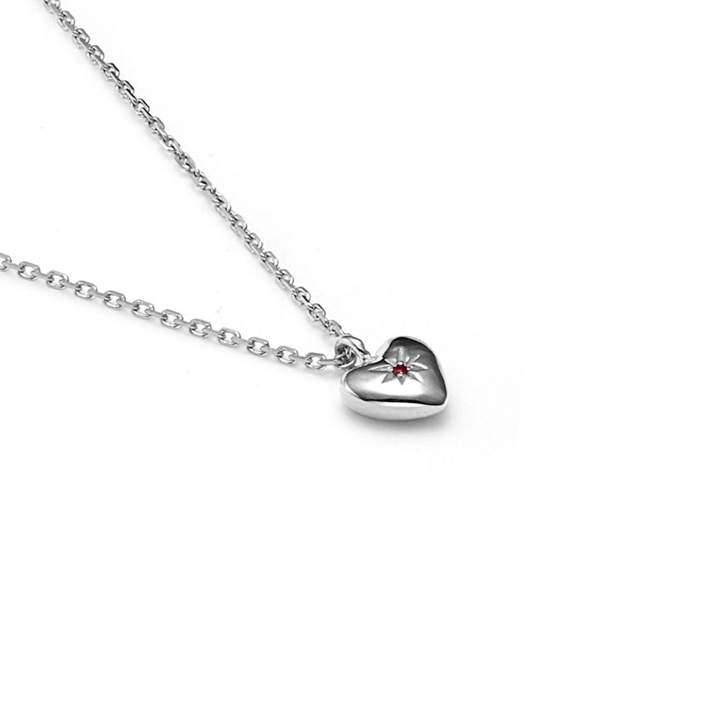 Petite Puffed Heart Necklace Ruby + Silver