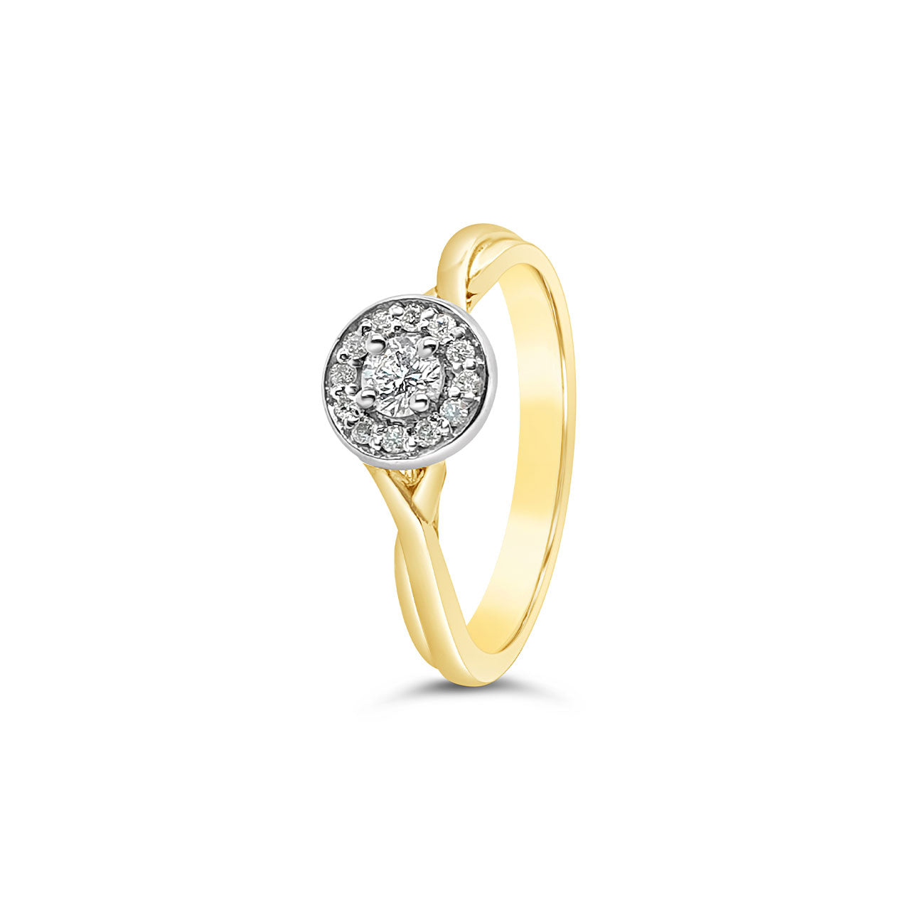 9k Yellow & White Gold Diamond Halo Cluster Ring - Size N