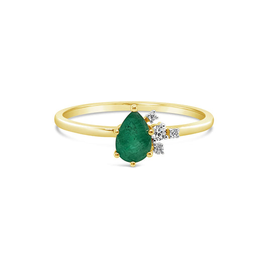9k Yellow Gold Pear Shaped Emerald & Diamond Dress Ring