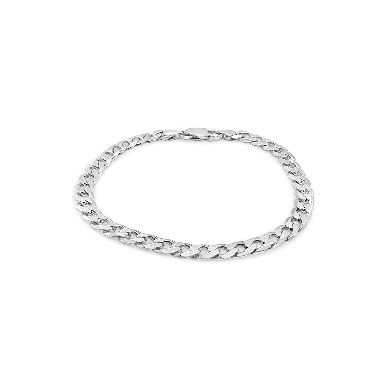 Sterling Silver Flat Bevelled Diamond Cut Curb 19cm Bracelet