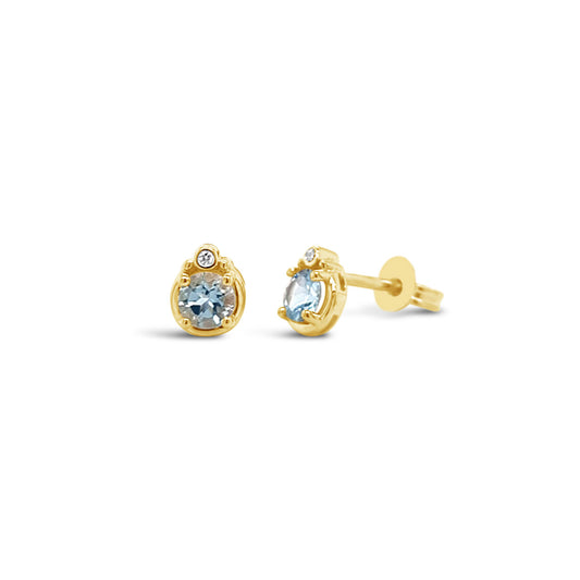9k Yellow Gold Aquamarine & Diamond Stud Earrings