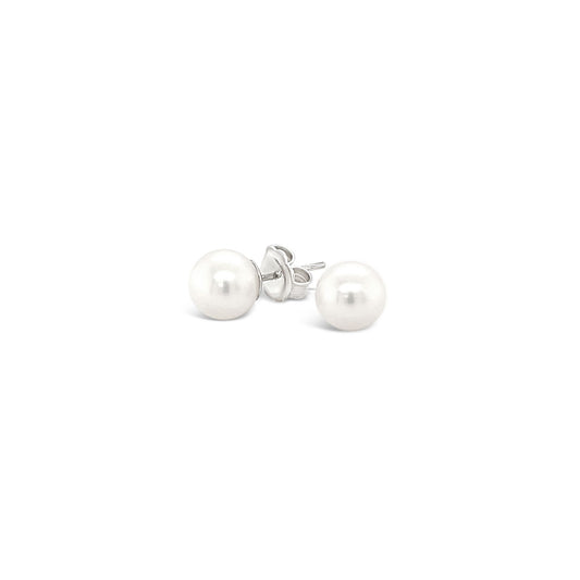 Sterling Silver 7-7.5mm Round Fresh Water Pearl Stud Earrings