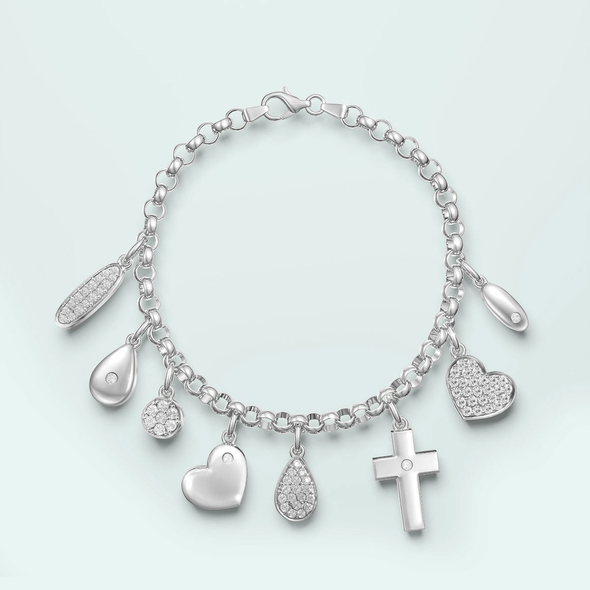 Sterling Silver Love Drop Paw Print Crystal Charm