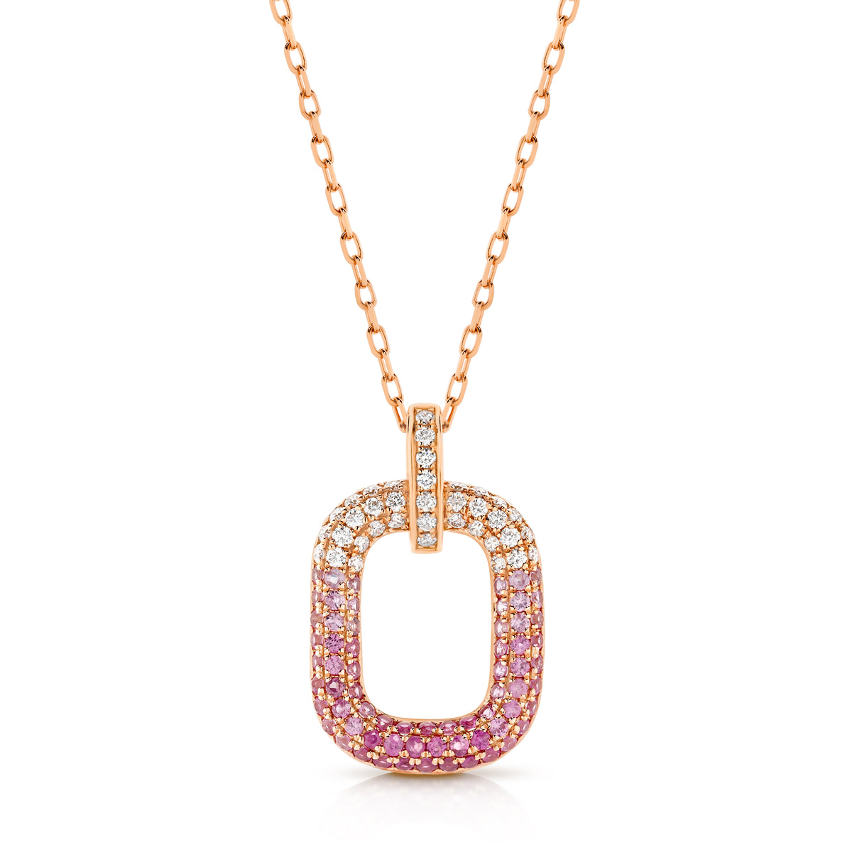 Strawberries & Cream 9k Rose Gold Pave Set Pink Sapphire & Diamond Pendant