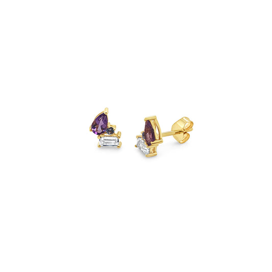 9k Yellow Gold Multistone Stud Earrings