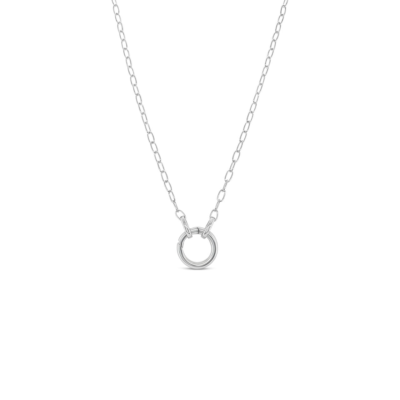 45cm Sterling Silver Round Spring Clasp Charm Holder Necklace
